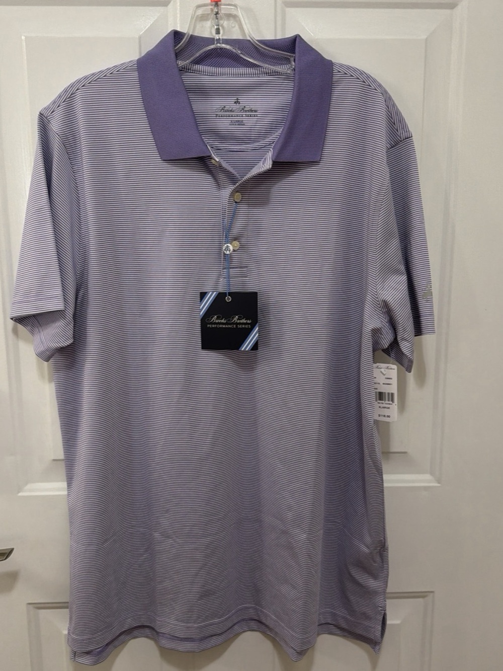 Brooks Brothers Performance Series Polo Striped Polo in Purple & White XL NWT